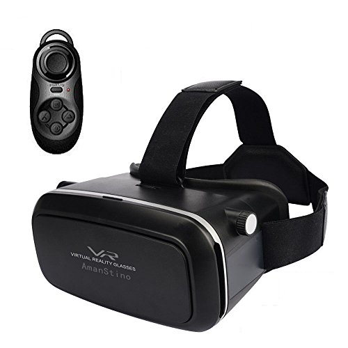 Amanstino 3D Virtual Reality Glasses with Head-mounted Headband for 3.5-6.0-Inch Smartphones -...
