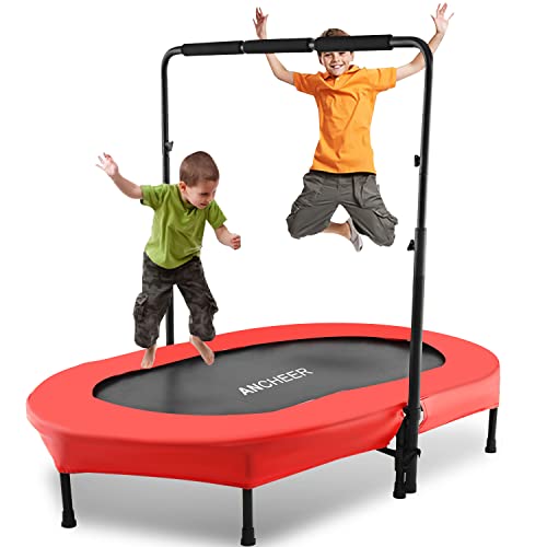 ANCHEER Mini Rebounder Trampoline with Adjustable Handle for Two Kids, Parent-Child Twins Trampoline Max Load 220lbs, Foldable Trampoline Exercise Trampoline...