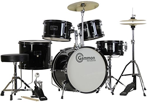 Complete 5-Piece Black Junior Drum Set with Cymbals Stands Sticks Hardware &...