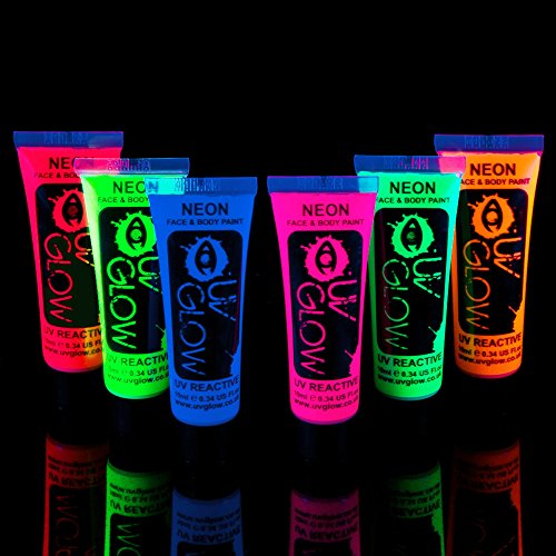 UV Glow Blacklight Face and Body Paint 0.34oz - Set of 6...